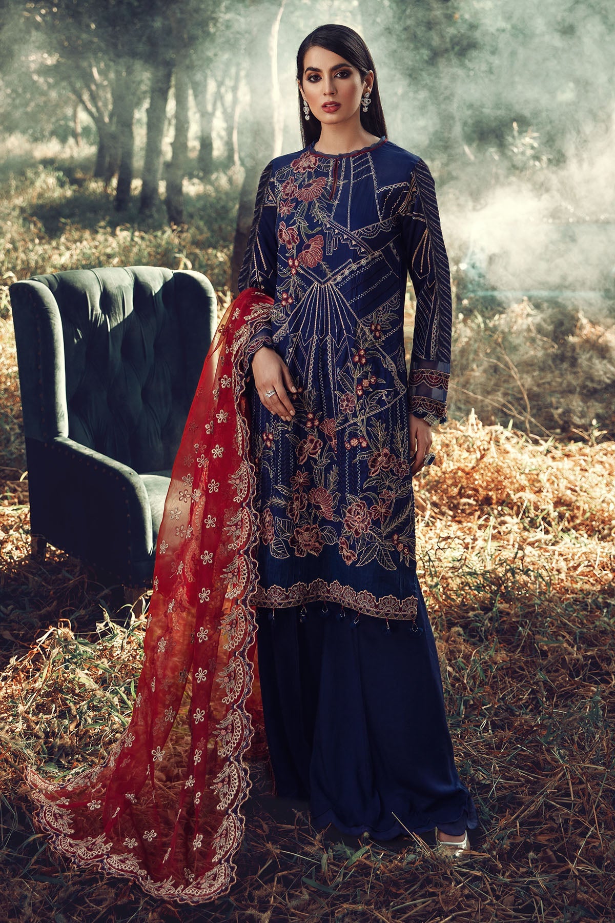 2699-LAPIS-LAZULI EMBROIDERED LINEN UNSTITCHED