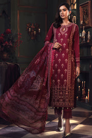 2665-CARMINE EMBROIDERED COTTON SATIN UNSTITCHED