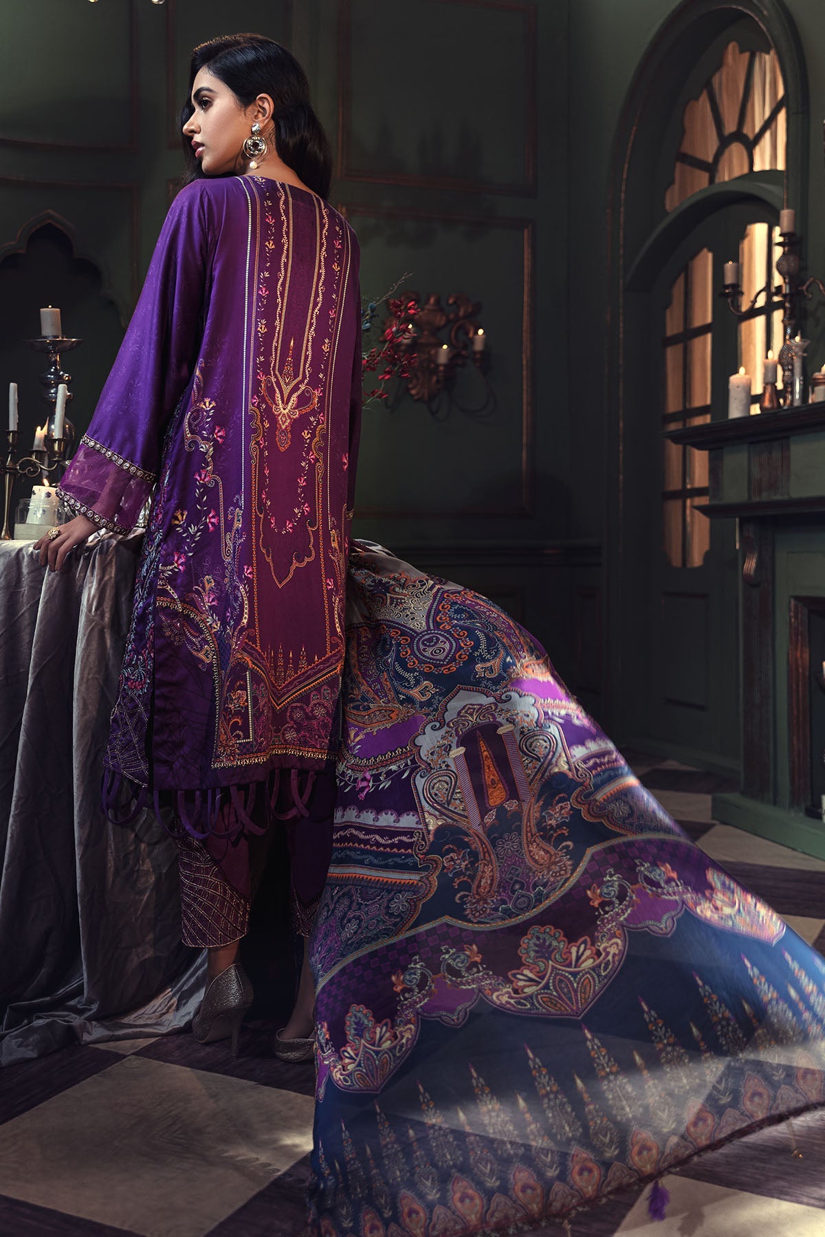 2668-VIOLET EMBROIDERED COTTON SATIN UNSTITCHED