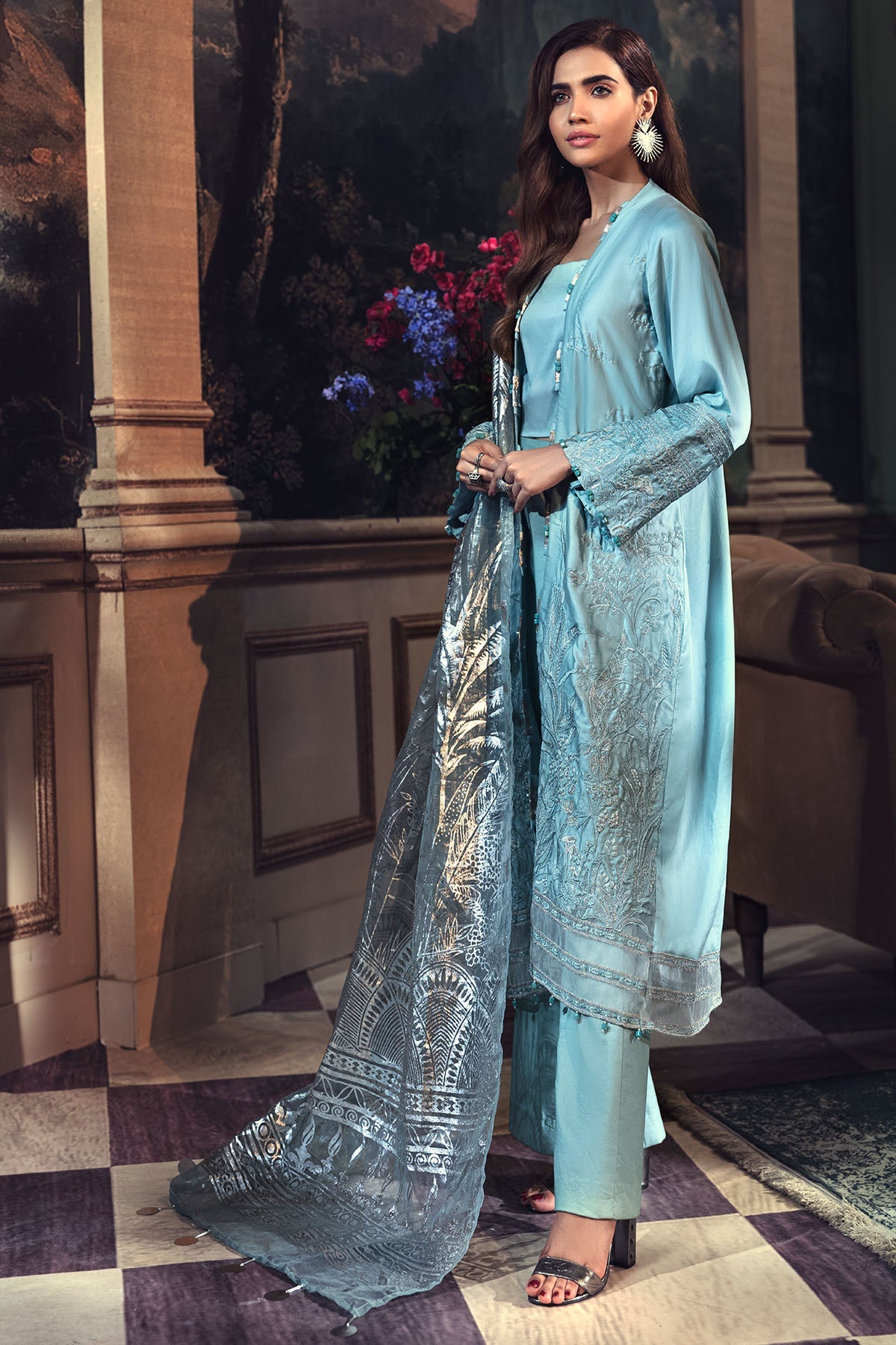 2676-ARCTIC EMBROIDERED COTTON SATIN UNSTITCHED