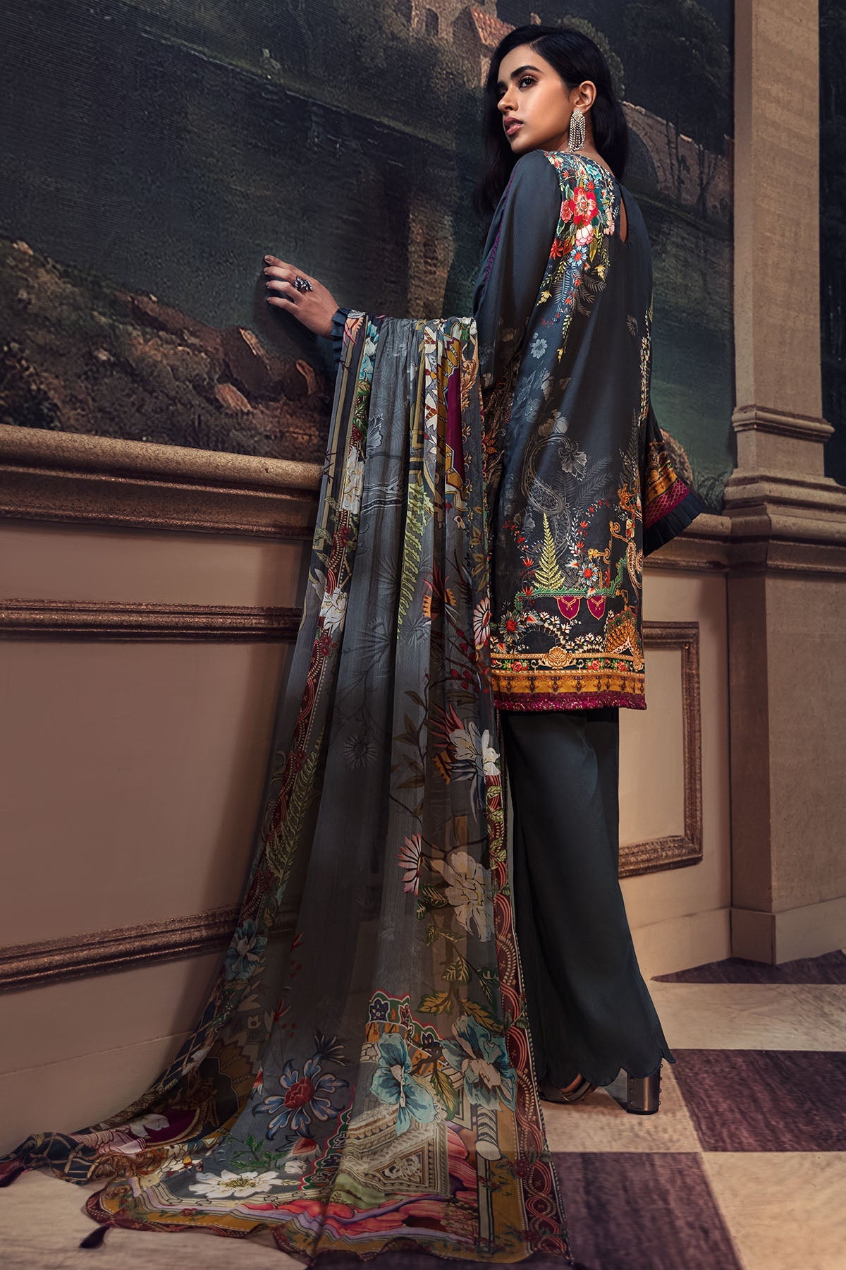 2667-FOSSIL EMBROIDERED COTTON SATIN UNSTITCHED