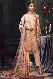 2670-ANTIQUE-WHITE EMBROIDERED COTTON SATIN UNSTITCHED
