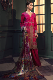 2666-FUCHSIA EMBROIDERED COTTON SATIN UNSTITCHED