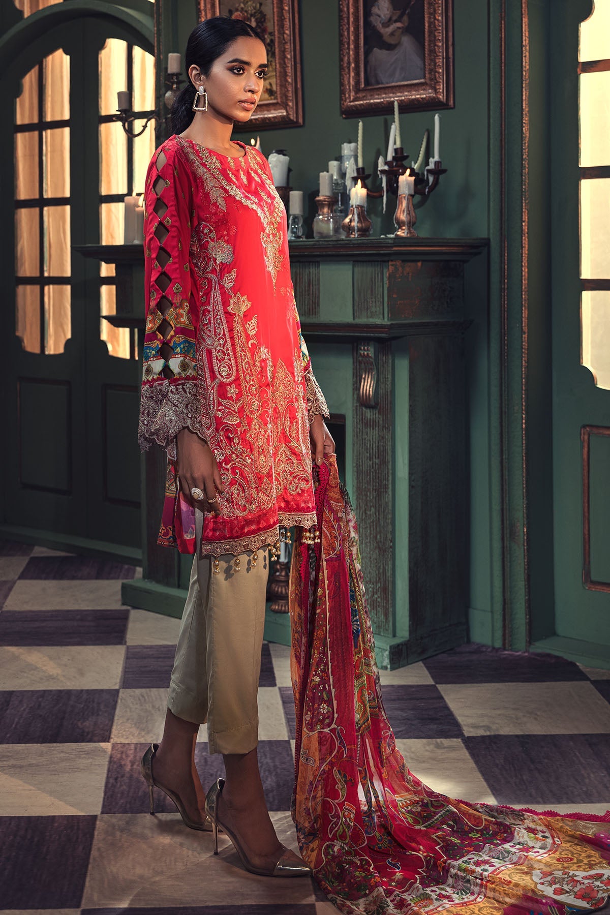 2669-PUNCH EMBROIDERED COTTON SATIN UNSTITCHED