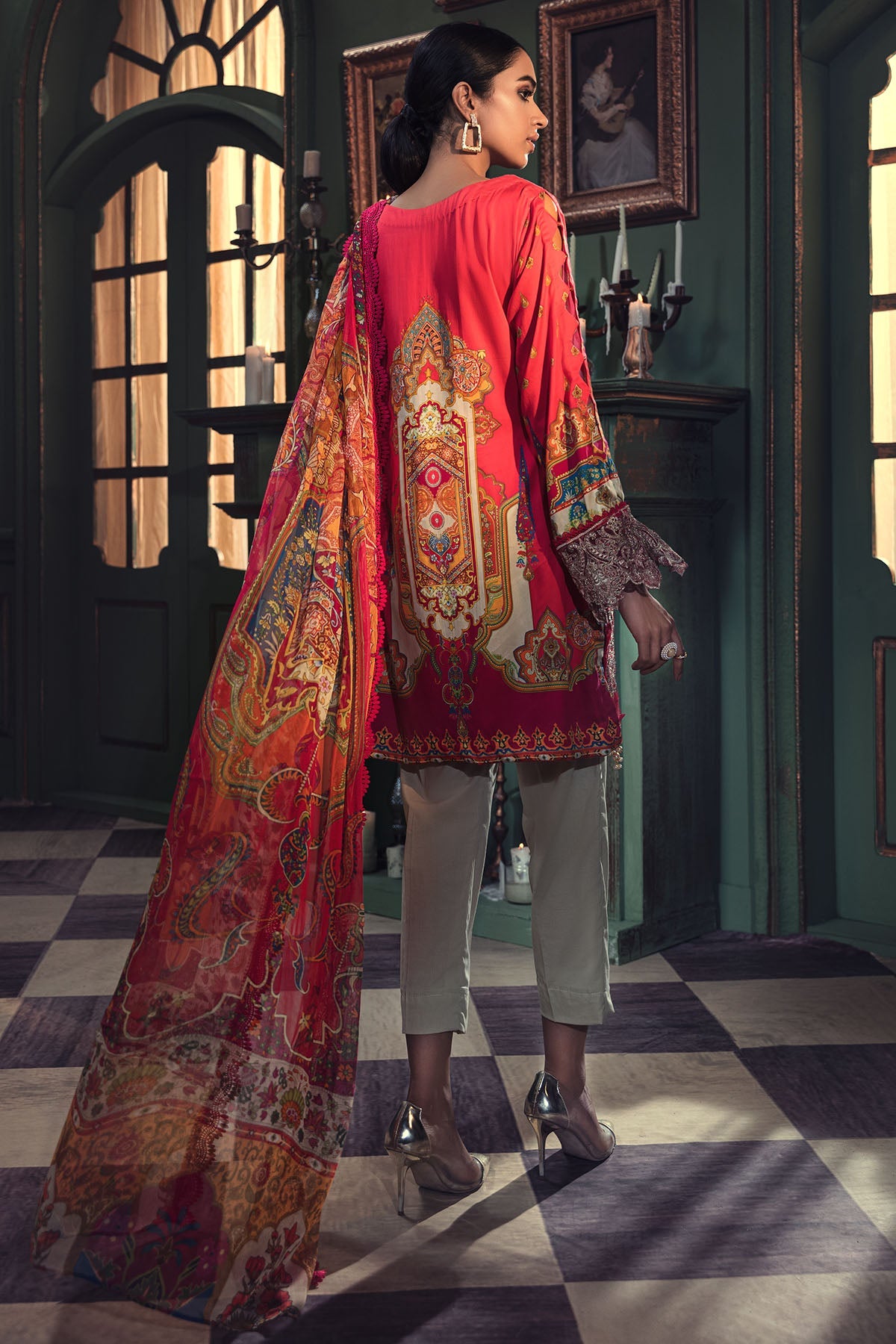 2669-PUNCH EMBROIDERED COTTON SATIN UNSTITCHED