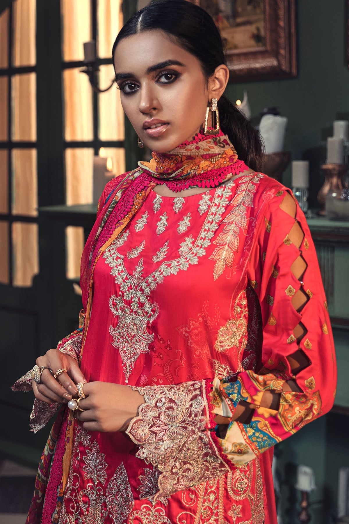 2669-PUNCH EMBROIDERED COTTON SATIN UNSTITCHED