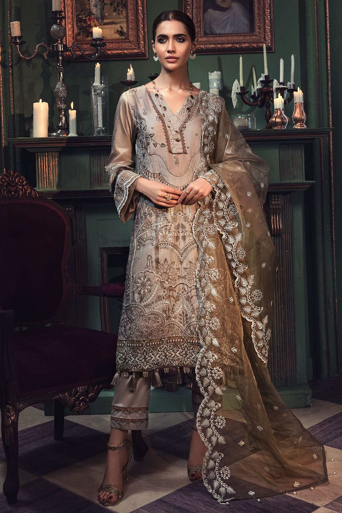 2677-STONE EMBROIDERED COTTON SATIN UNSTITCHED