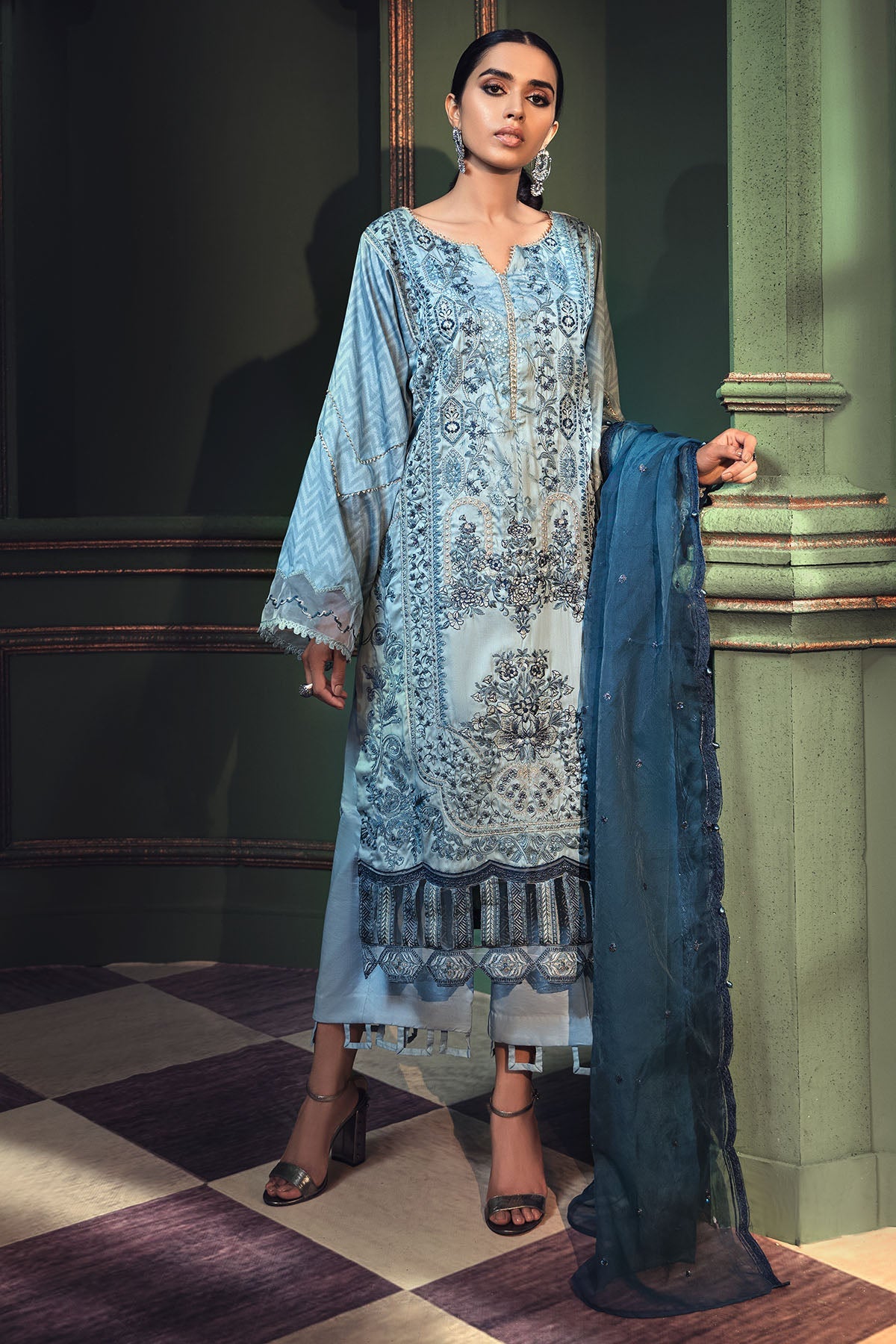 2672-CAROLINA EMBROIDERED COTTON SATIN UNSTITCHED