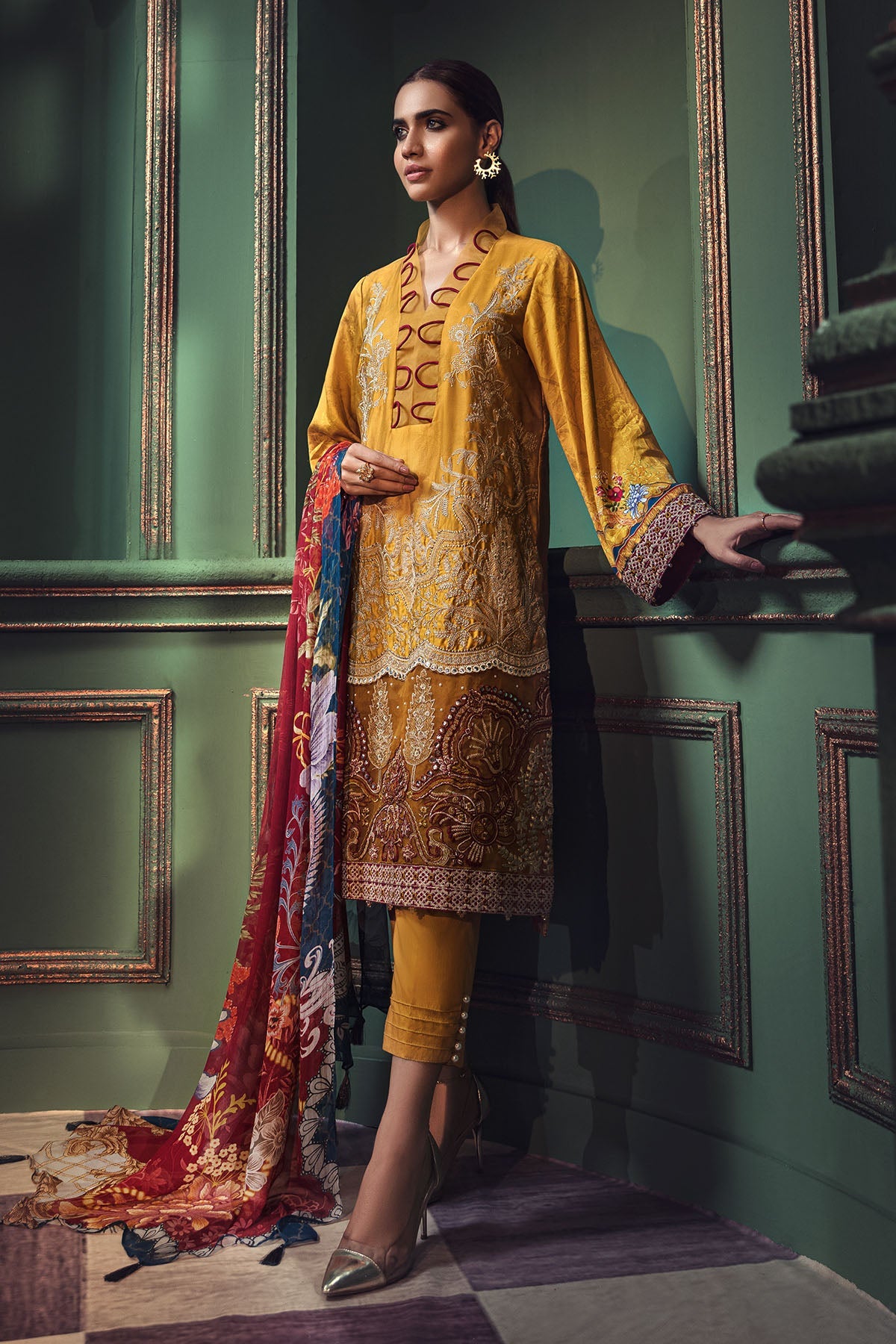 2675-TUSCAN-SUN EMBROIDERED COTTON SATIN UNSTITCHED