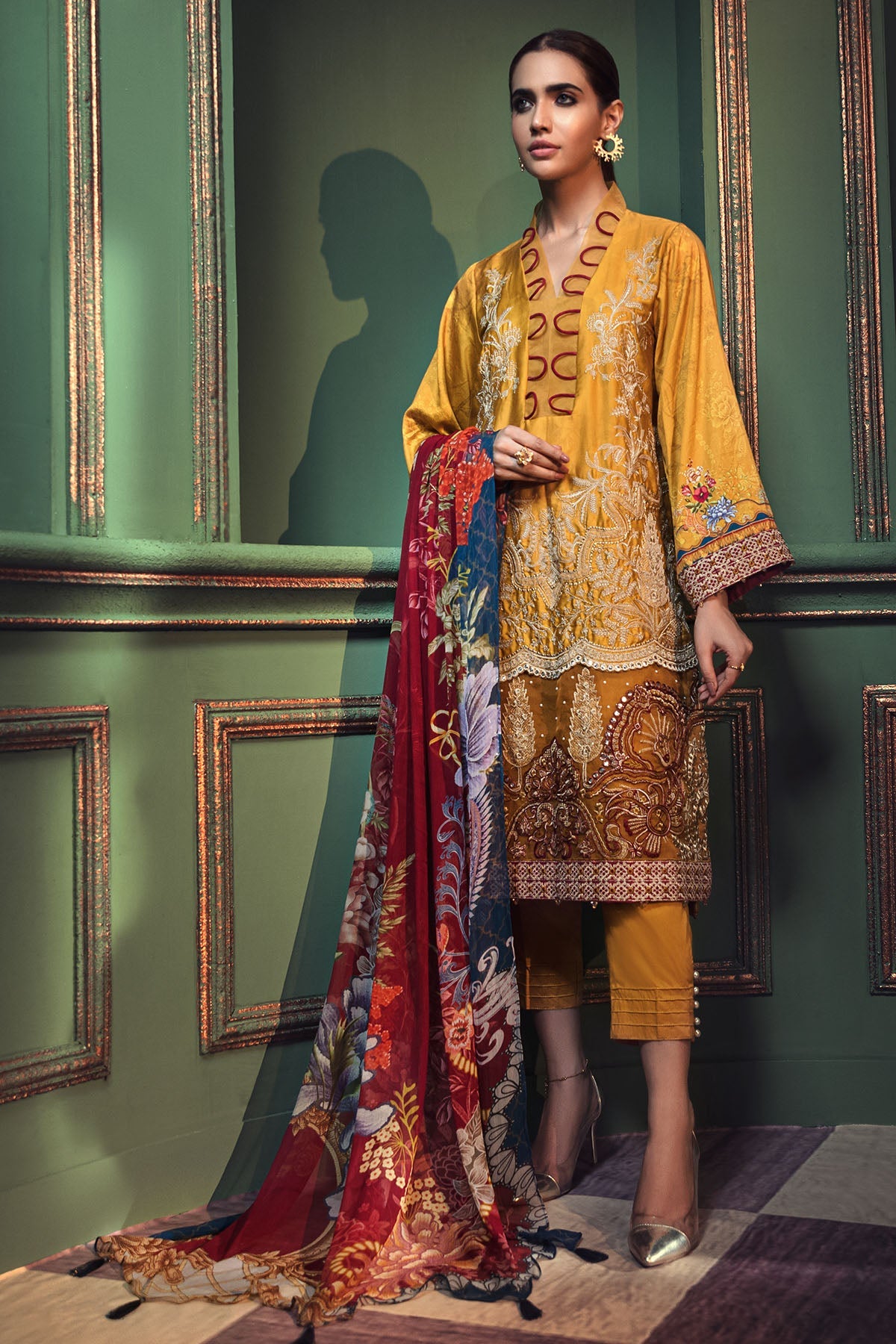 2675-TUSCAN-SUN EMBROIDERED COTTON SATIN UNSTITCHED