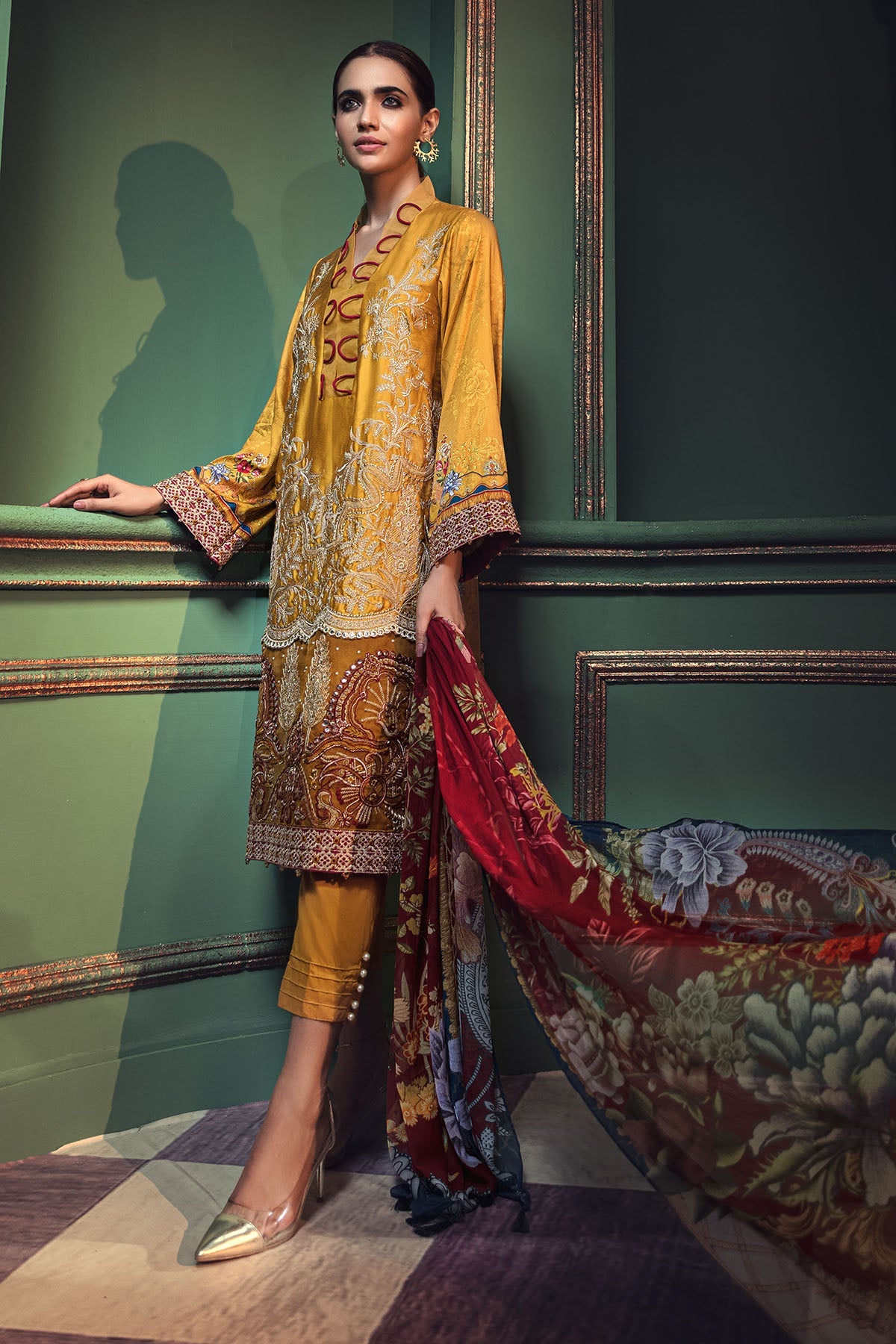 2675-TUSCAN-SUN EMBROIDERED COTTON SATIN UNSTITCHED