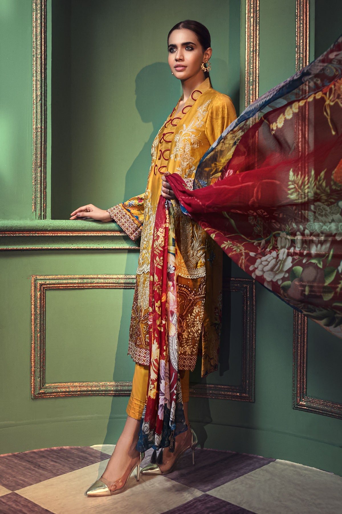 2675-TUSCAN-SUN EMBROIDERED COTTON SATIN UNSTITCHED