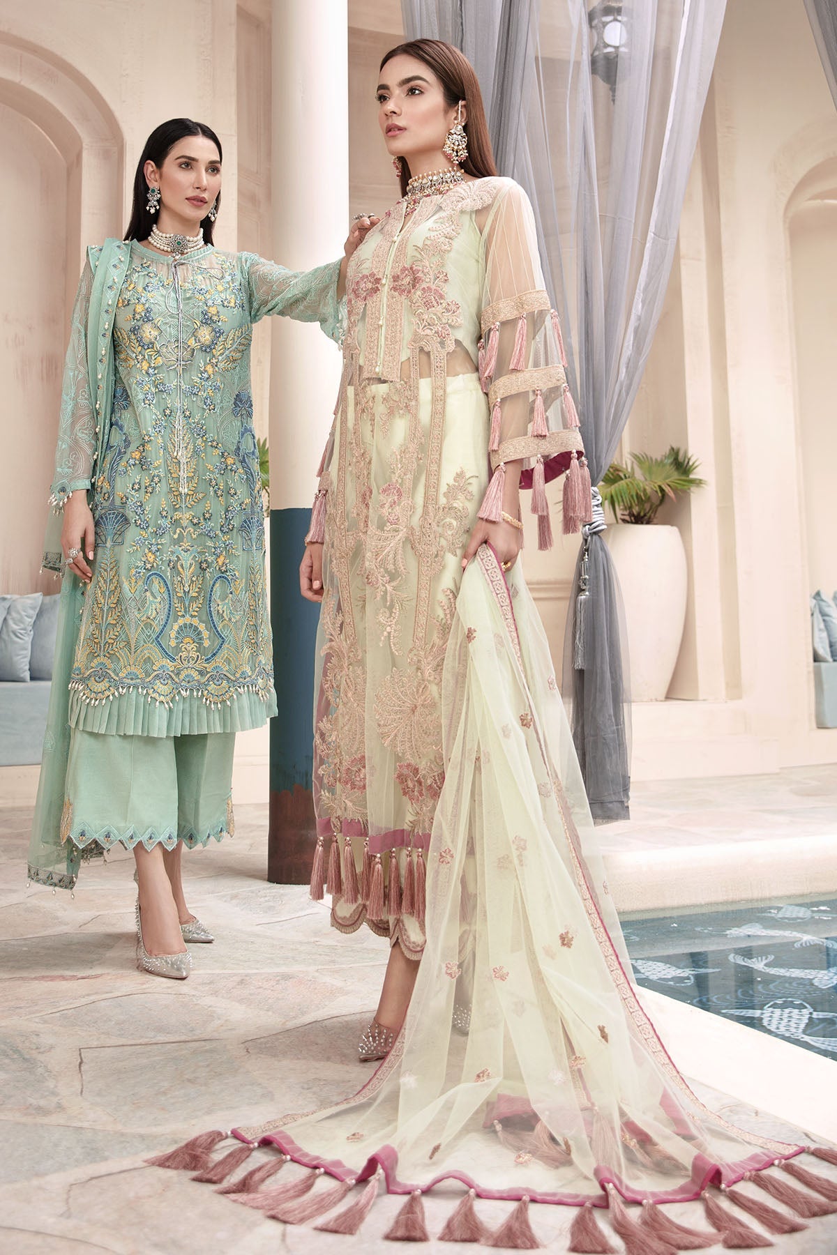 2329-GREEN-WHITE EMBROIDERED SILK NET UNSTITCHED