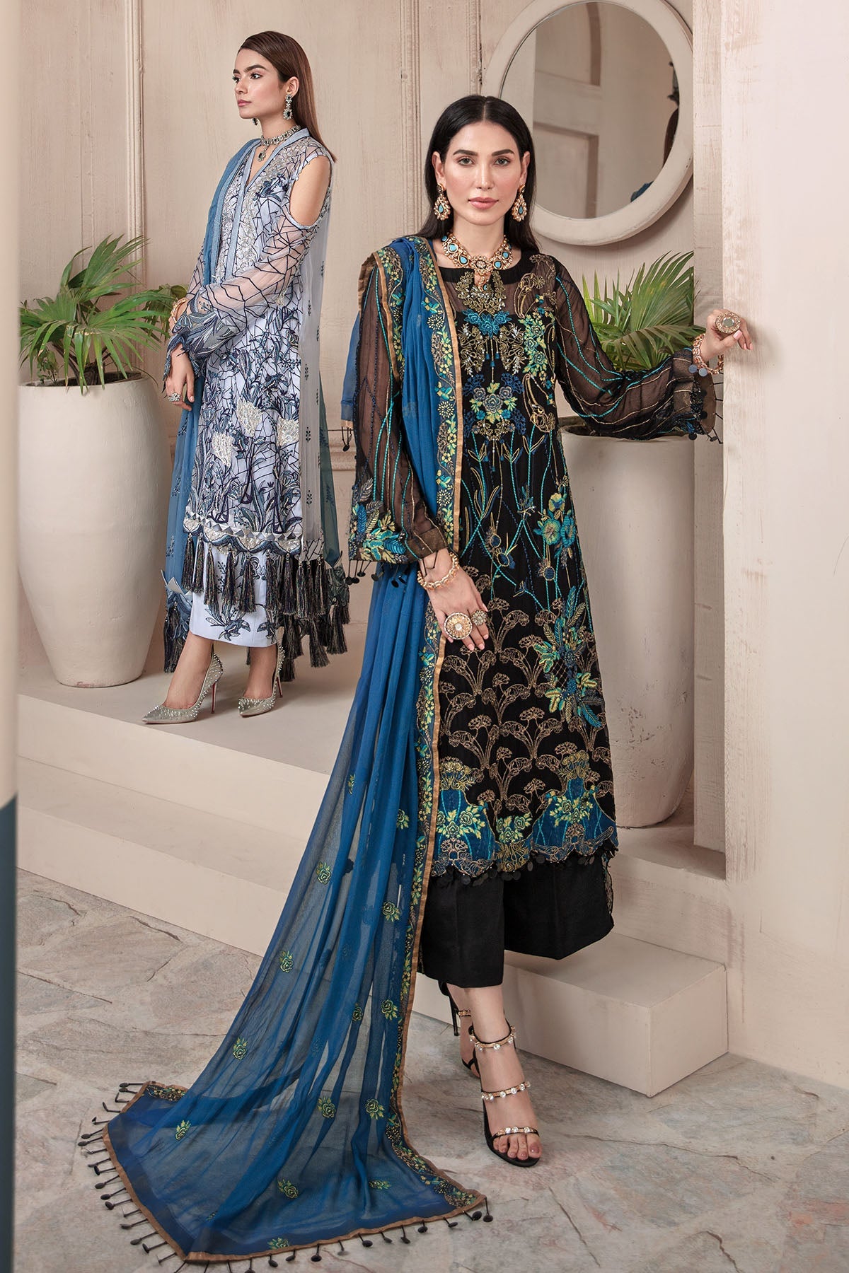 2581-MAIRE EMBROIDERED BEMBERG CHIFFON UNSTITCHED