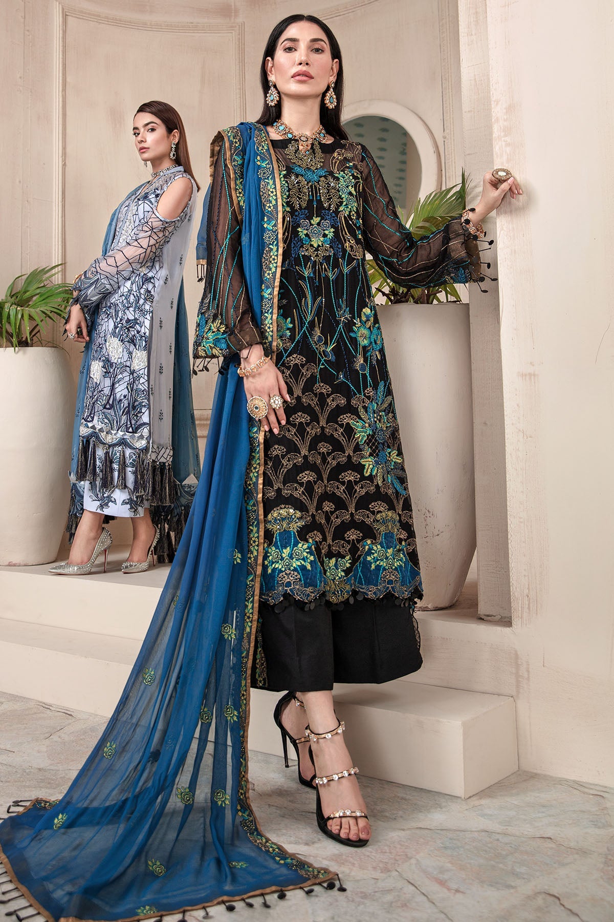 2581-MAIRE EMBROIDERED BEMBERG CHIFFON UNSTITCHED