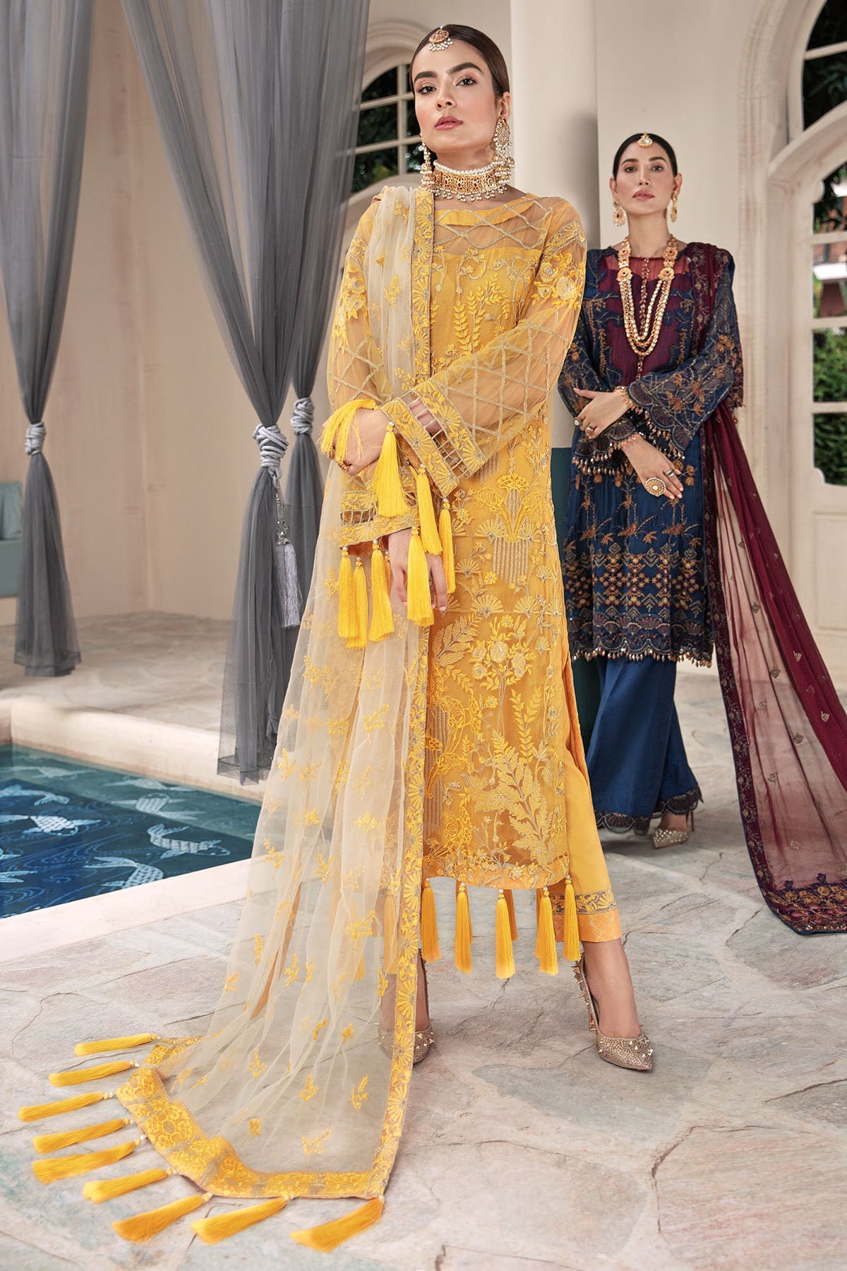 2582-SWEET-CORN EMBROIDERED SILK NET UNSTITCHED