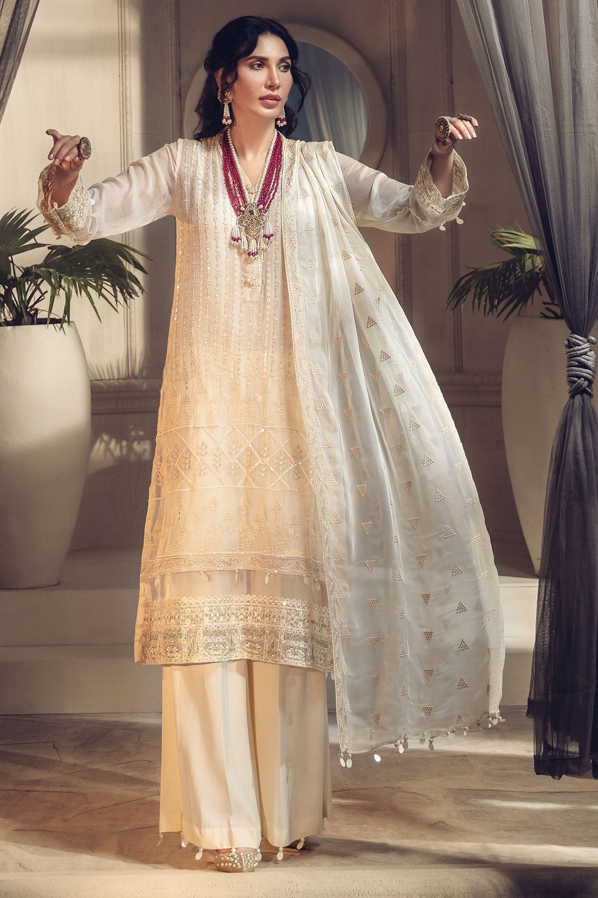 2643-SUGAR-CANE EMBROIDERED BEMBERG CHIFFON UNSTITCHED
