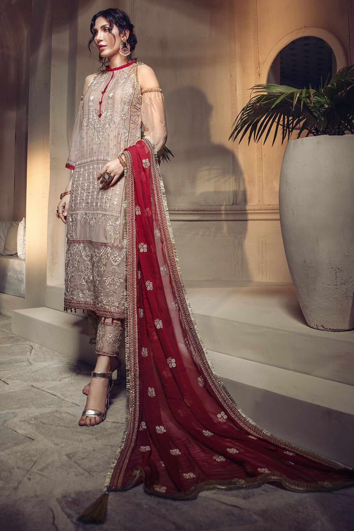 2644-CIDER EMBROIDERED BEMBERG CHIFFON UNSTITCHED
