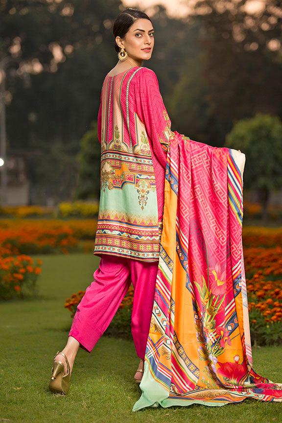 2432-POPPING-PINK DIGITAL PRINTED COTAIL STITCHED