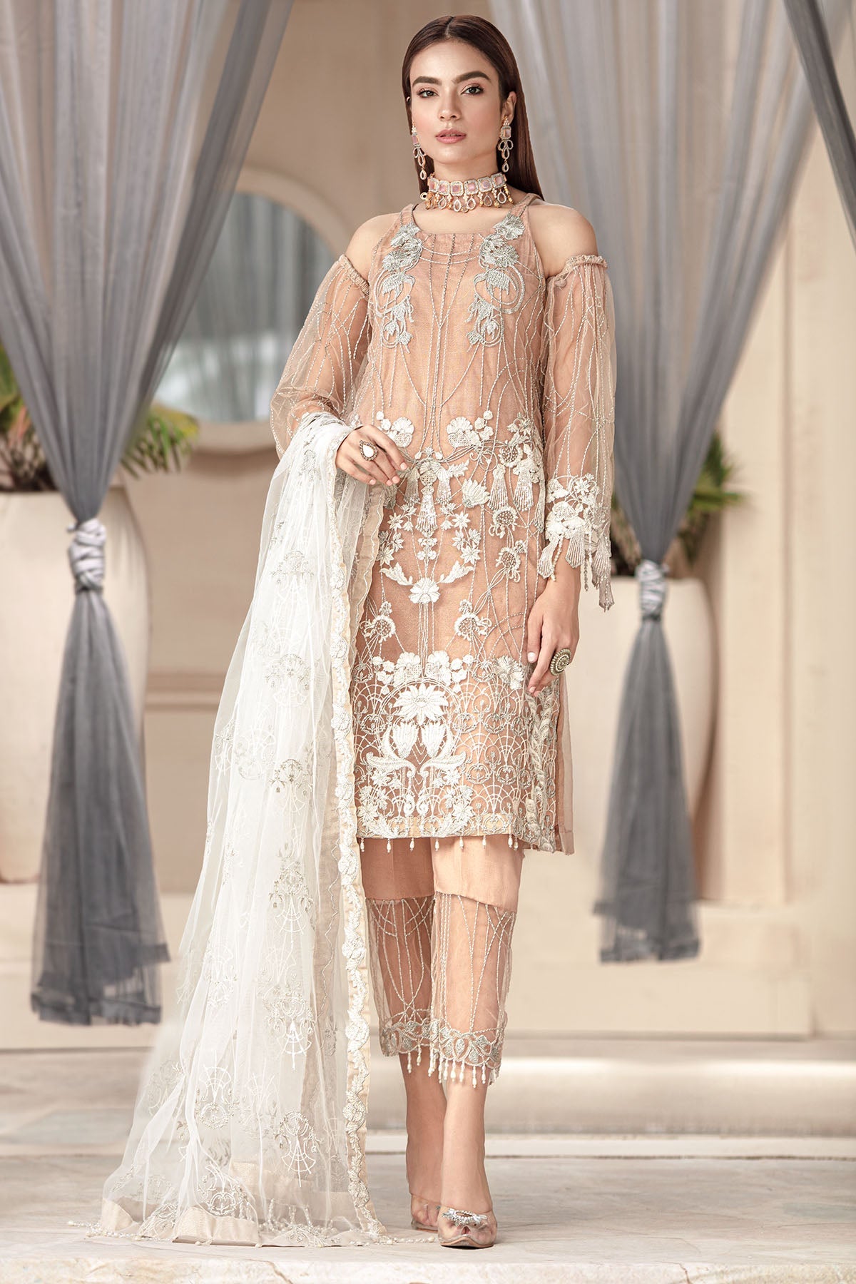2578-AKAROA EMBROIDERED SILK NET UNSTITCHED
