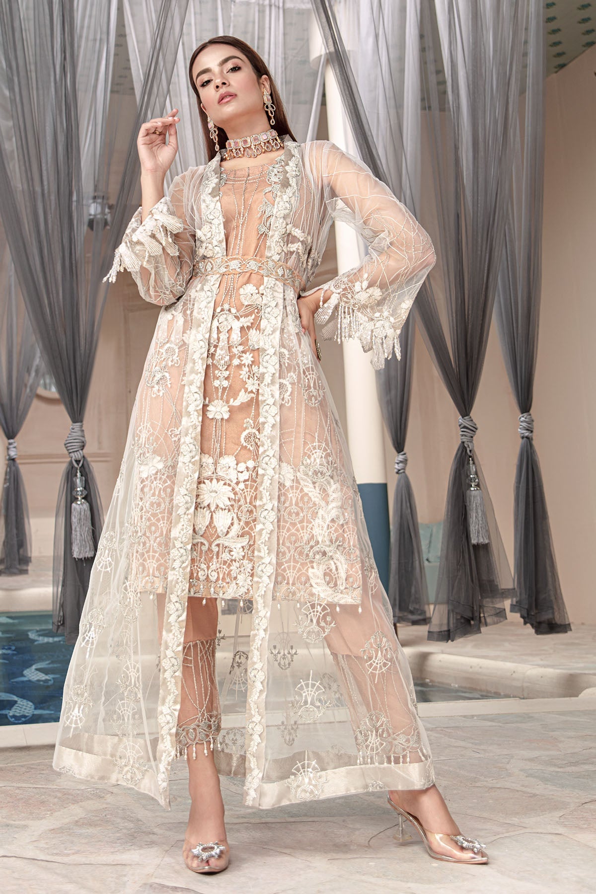 2578-AKAROA EMBROIDERED SILK NET UNSTITCHED