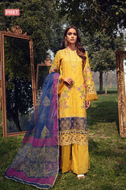 2808-CANARY YELLOW EMBROIDERED LAWN STITCHED