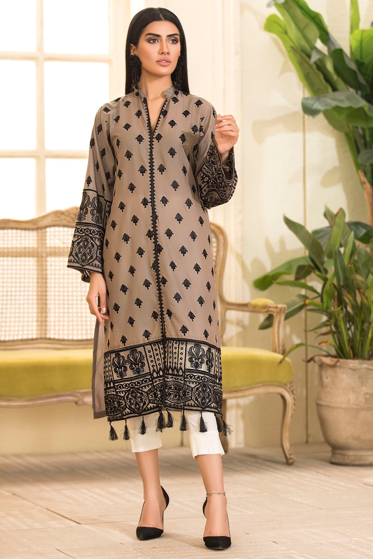 2469-MINK EMBROIDERED LAWN STITCHED