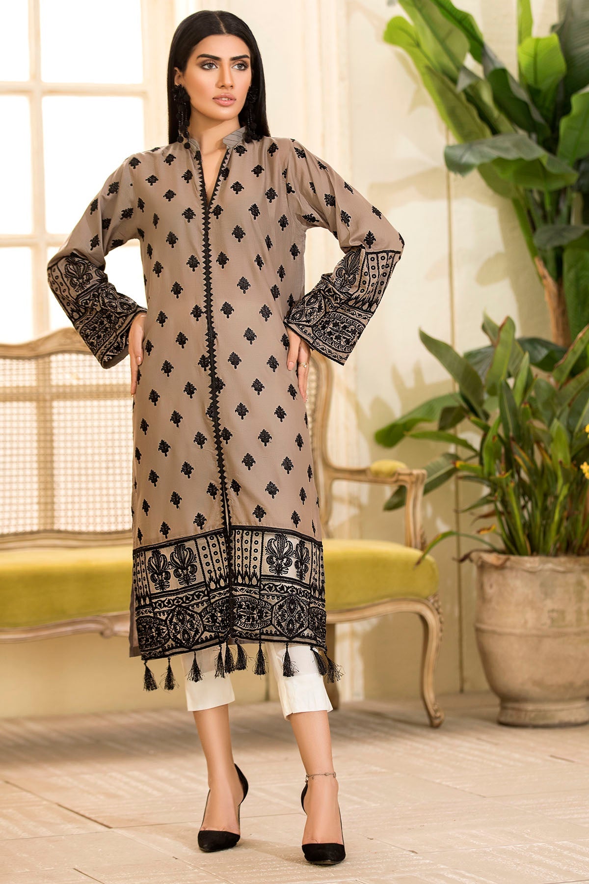 2469-MINK EMBROIDERED LAWN STITCHED