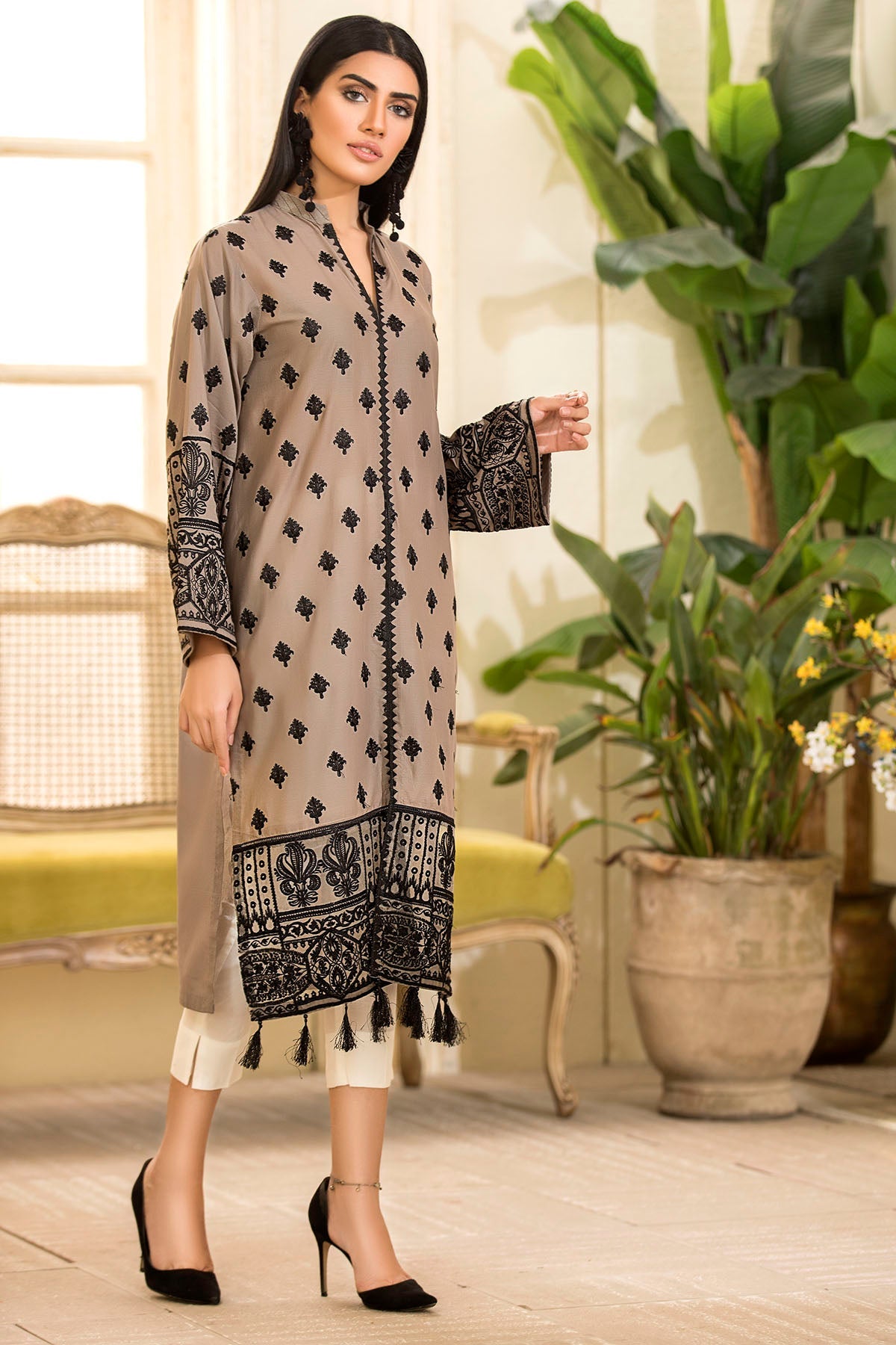 2469-MINK EMBROIDERED LAWN STITCHED