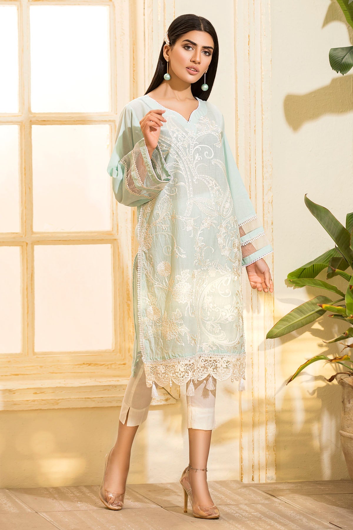 2468-LIGHT-FEROZI EMBROIDERED LAWN STITCHED