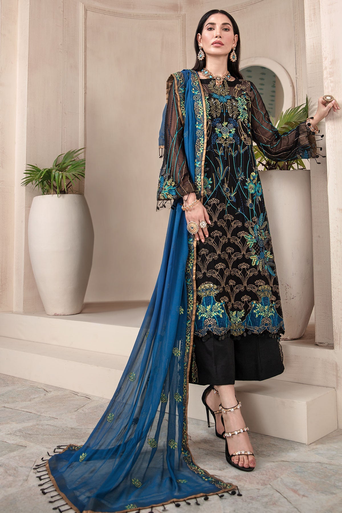 2581-MAIRE EMBROIDERED BEMBERG CHIFFON UNSTITCHED