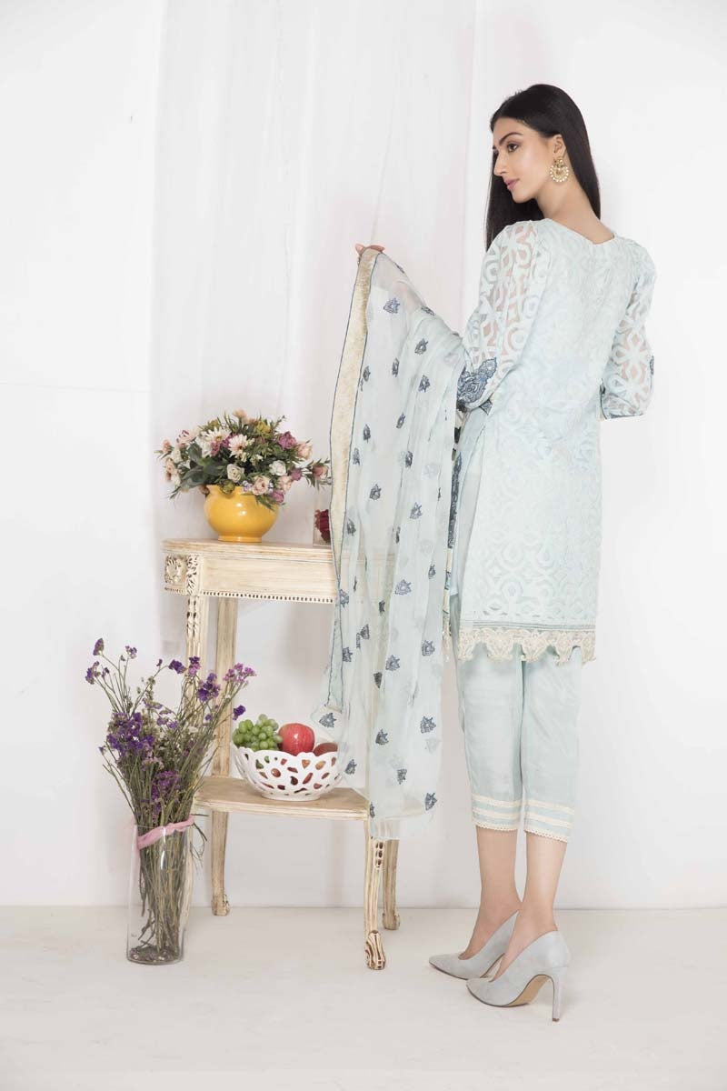 1864-PARADISE BLUE EMBROIDERED ORGANZA UNSTITCHED