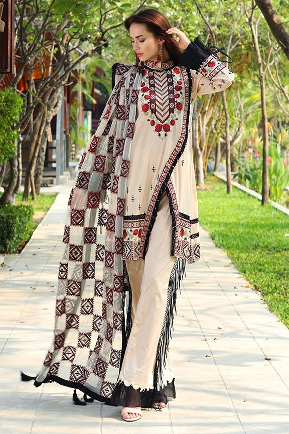 2053-CREAM EMBROIDERED LAWN UNSTITCHED