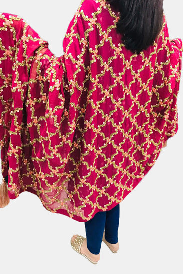 2317 DULL RED EMBROIDERED CHIFFON SHAWL