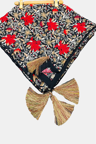 2319 BLACK EMBROIDERED SILK SHAWL