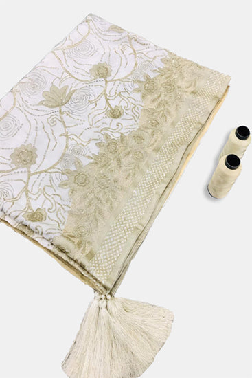 2320 WHITE EMBROIDERED SILK SHAWL