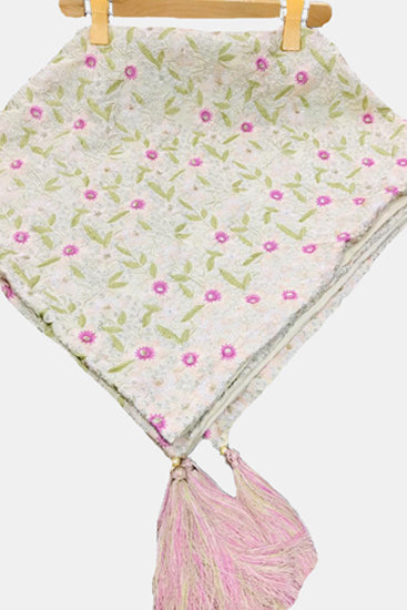 2321 OFF WHITE EMBROIDERED SILK SHAWL