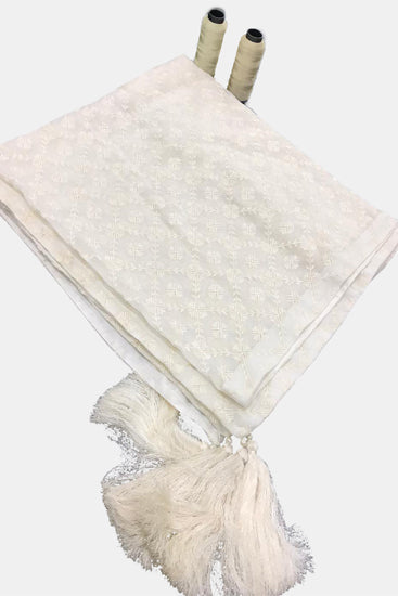 2324 CREAM EMBROIDERED CHIFFON SHAWL