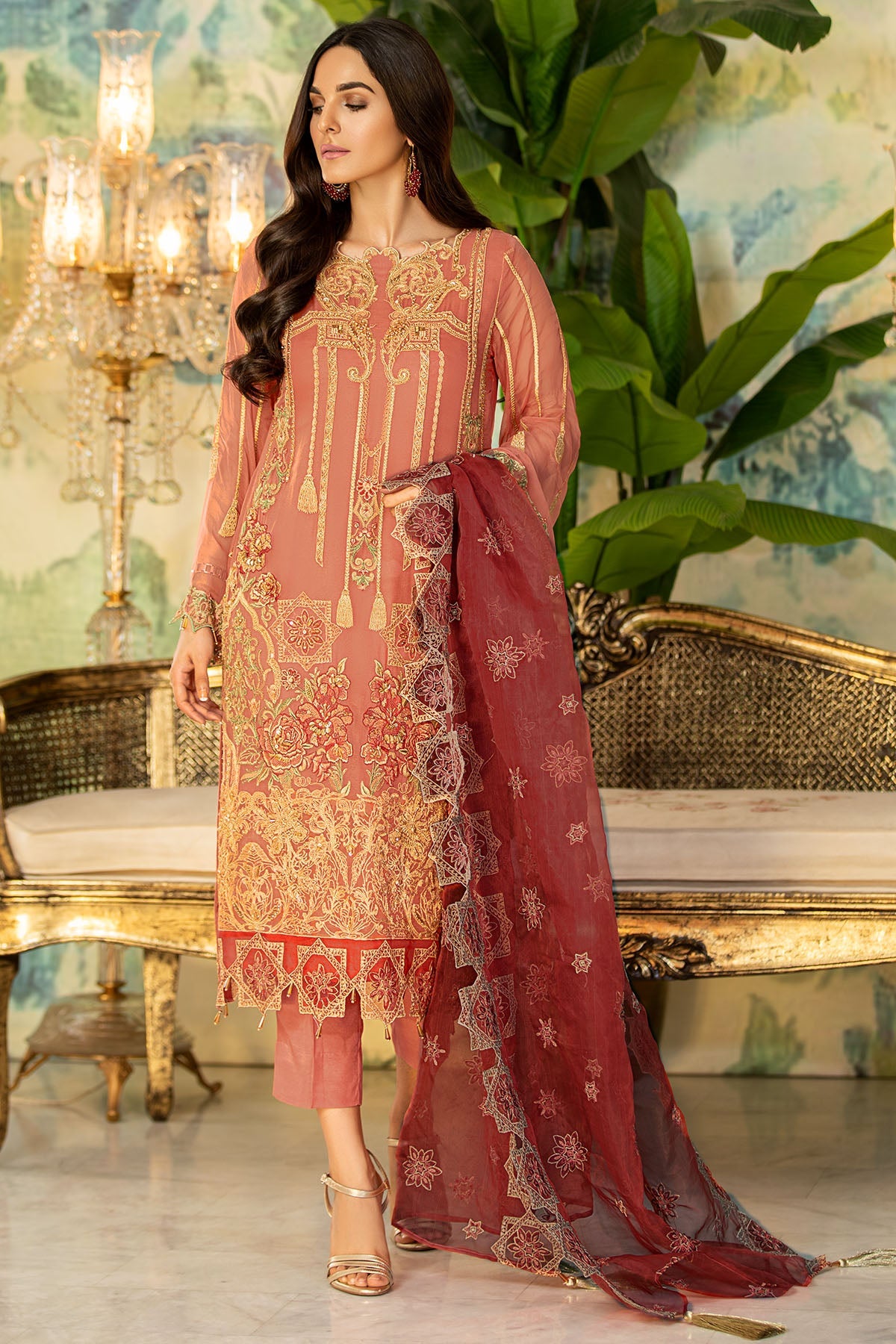 2335-SWEET-PINK EMBROIDERED BEMBERG CHIFFON UNSTITCHED