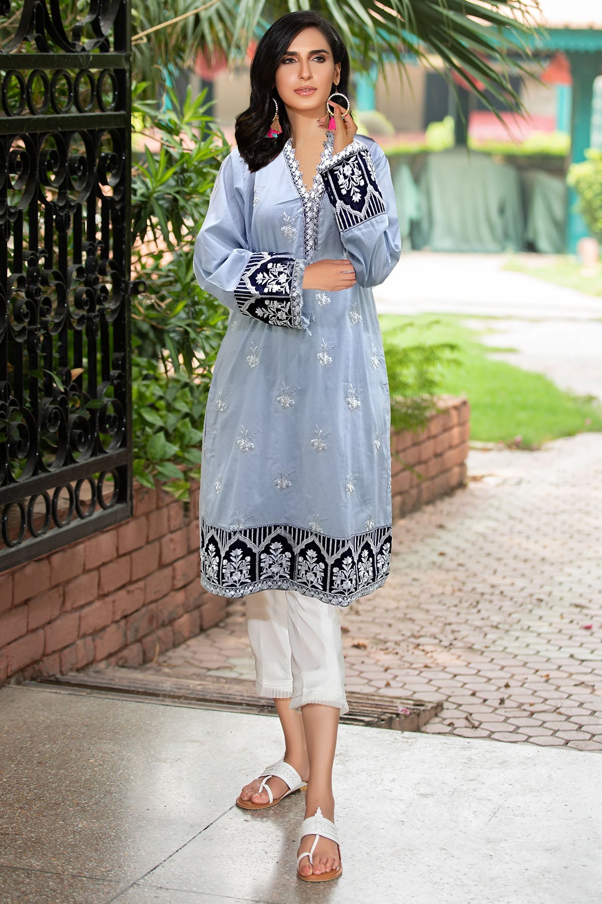 2340-GREY-NURSE EMBROIDERED LAWN STITCHED