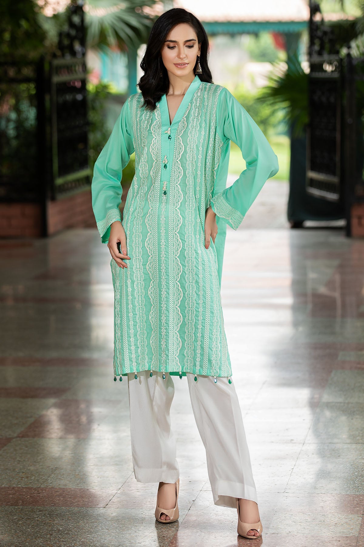 2465-AQUA-MARINE EMBROIDERED LAWN STITCHED