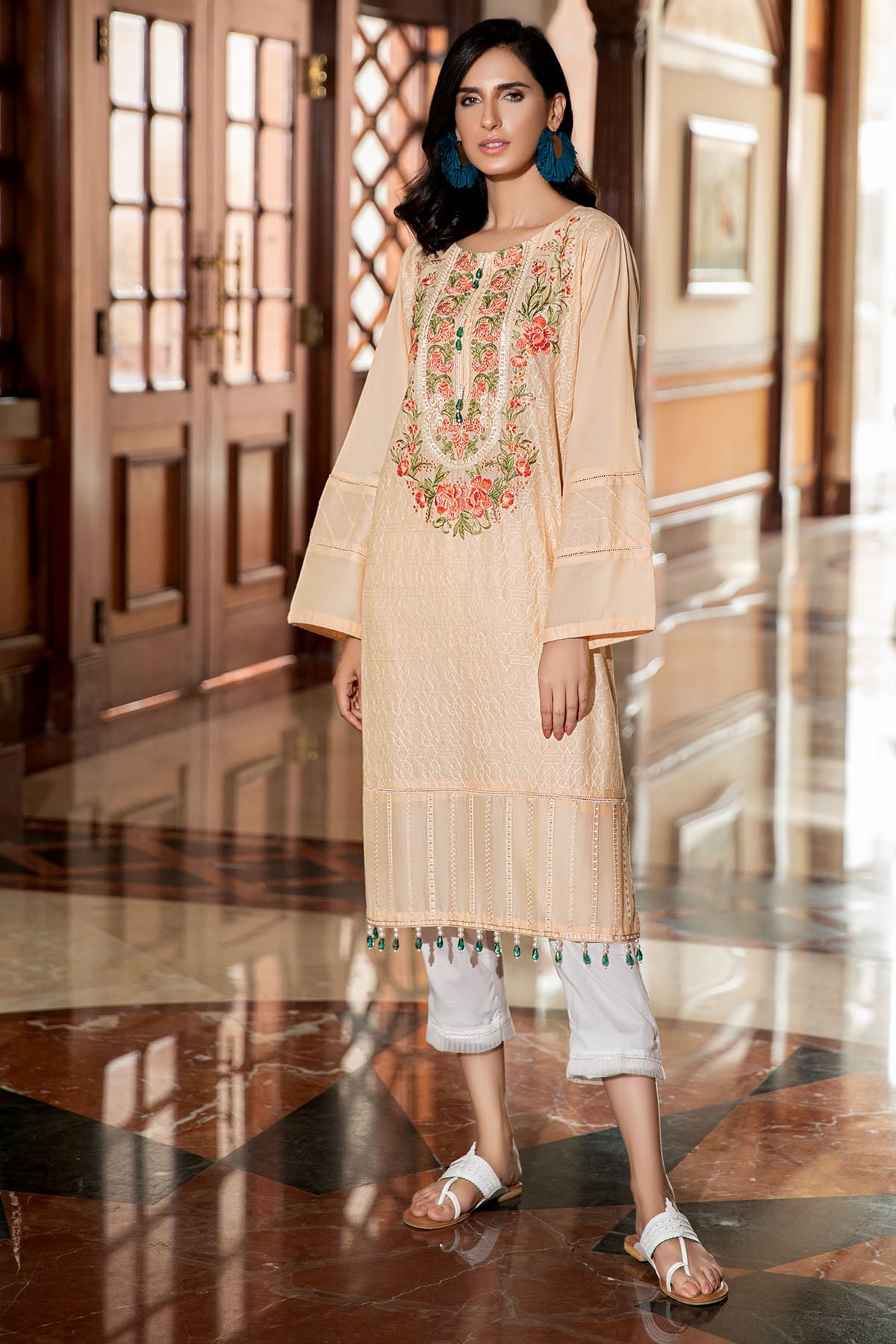 2475-SPANISH-WHITE EMBROIDERED LAWN STITCHED