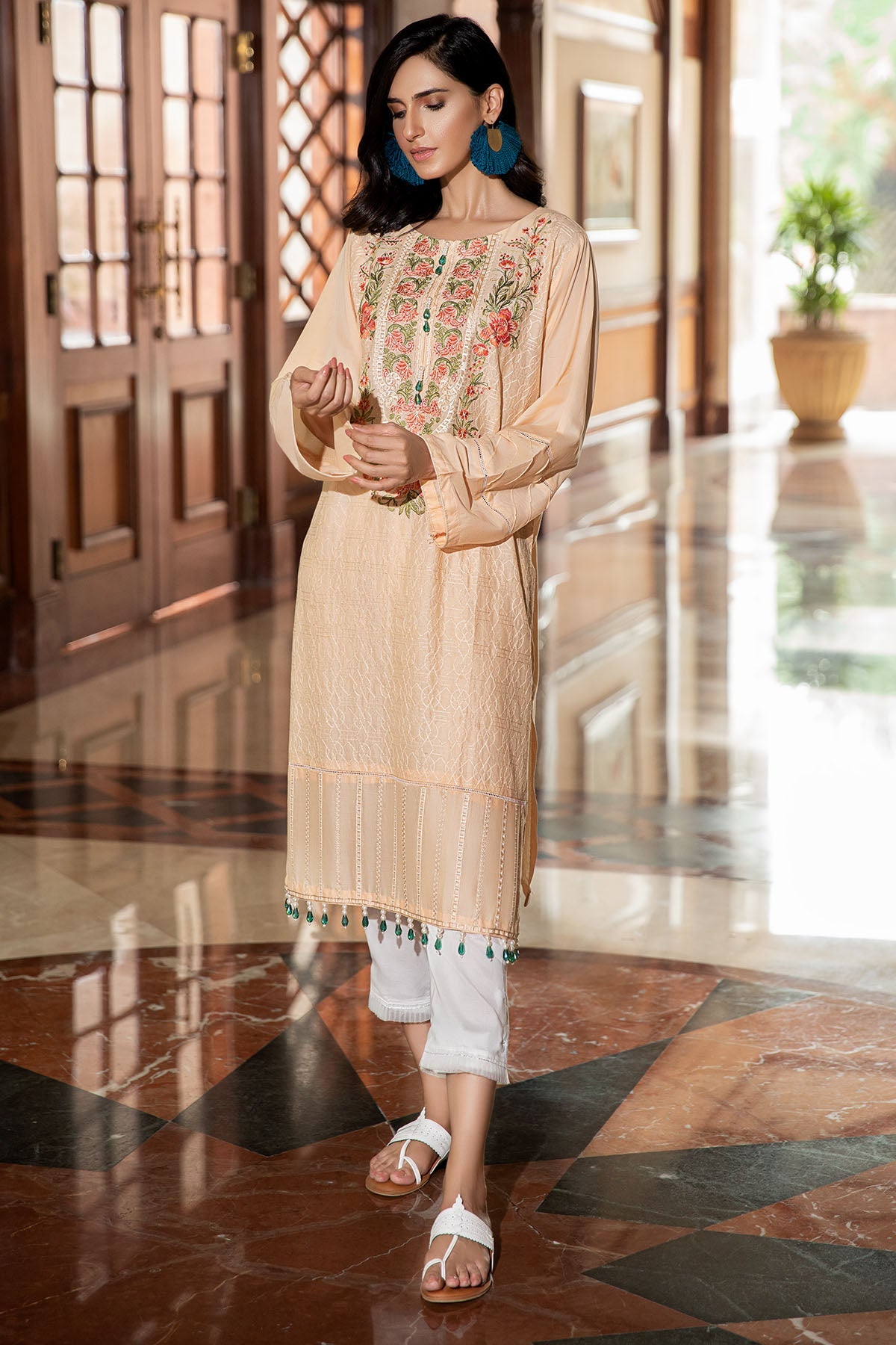 2475-SPANISH-WHITE EMBROIDERED LAWN STITCHED
