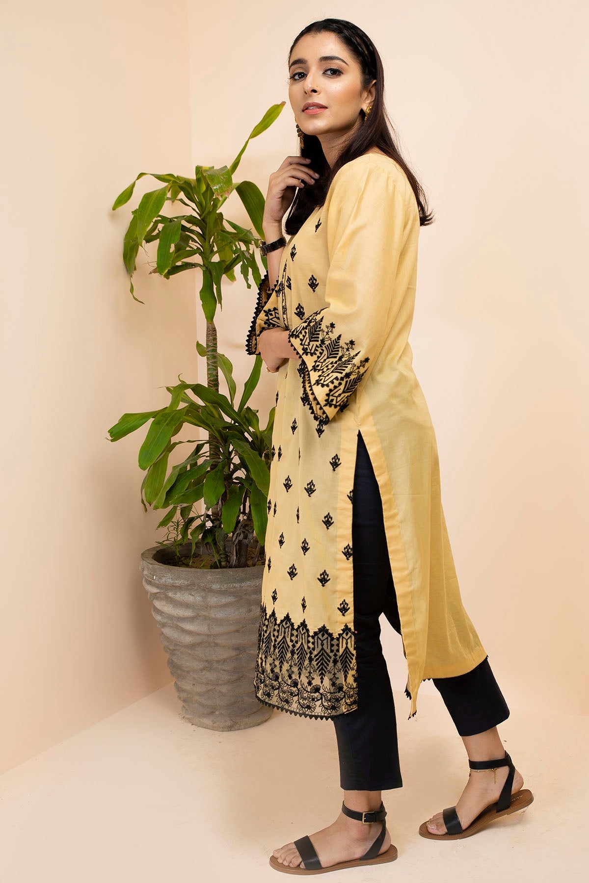 2484-BAIGE-PALM EMBROIDERED LAWN STITCHED