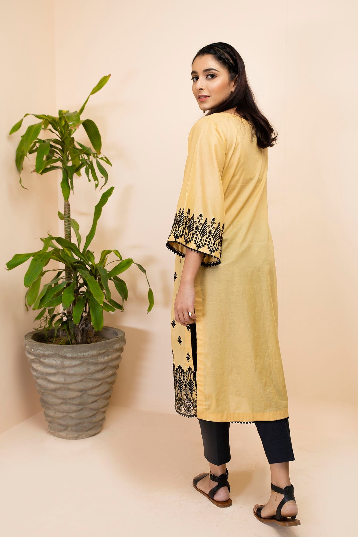 2484-BAIGE-PALM EMBROIDERED LAWN STITCHED