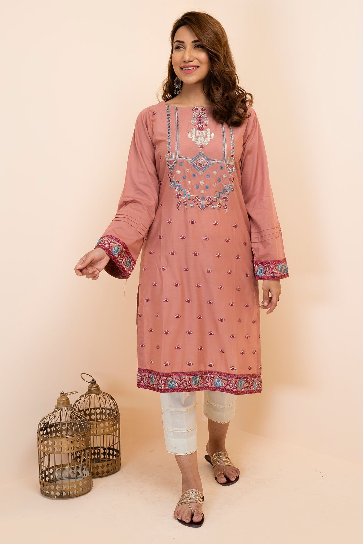 2489-PINKISH-FEED EMBROIDERED LAWN STITCHED