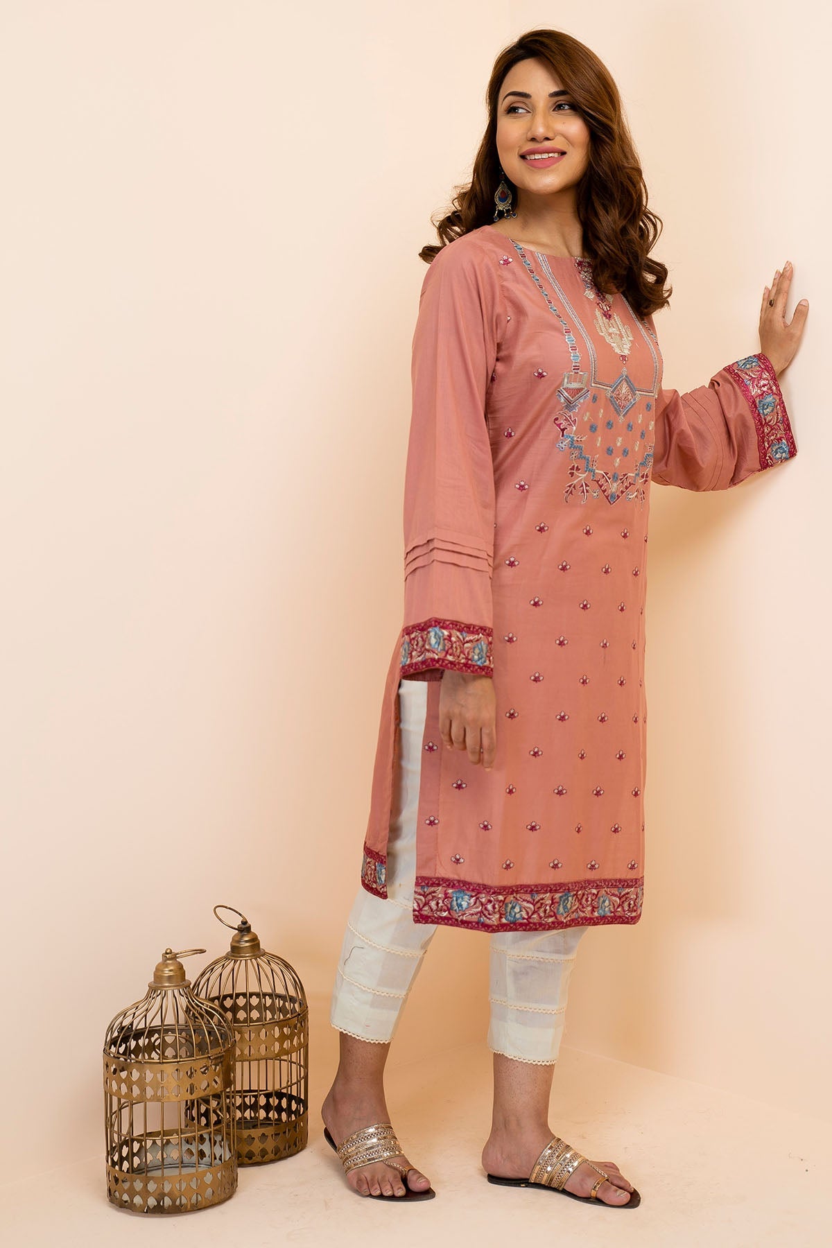 2489-PINKISH-FEED EMBROIDERED LAWN STITCHED