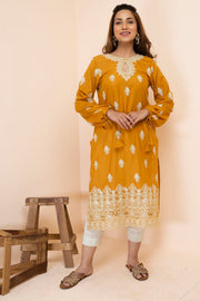 2498-MUSTARD-FIRE EMBROIDERED LAWN STITCHED