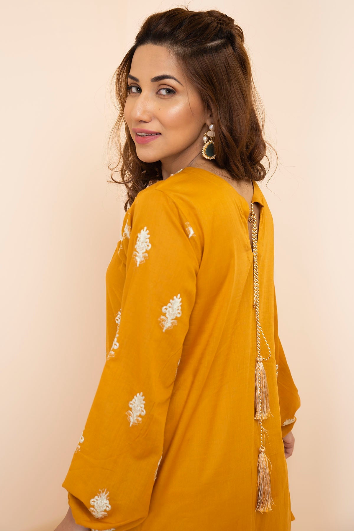 2498-MUSTARD-FIRE EMBROIDERED LAWN STITCHED