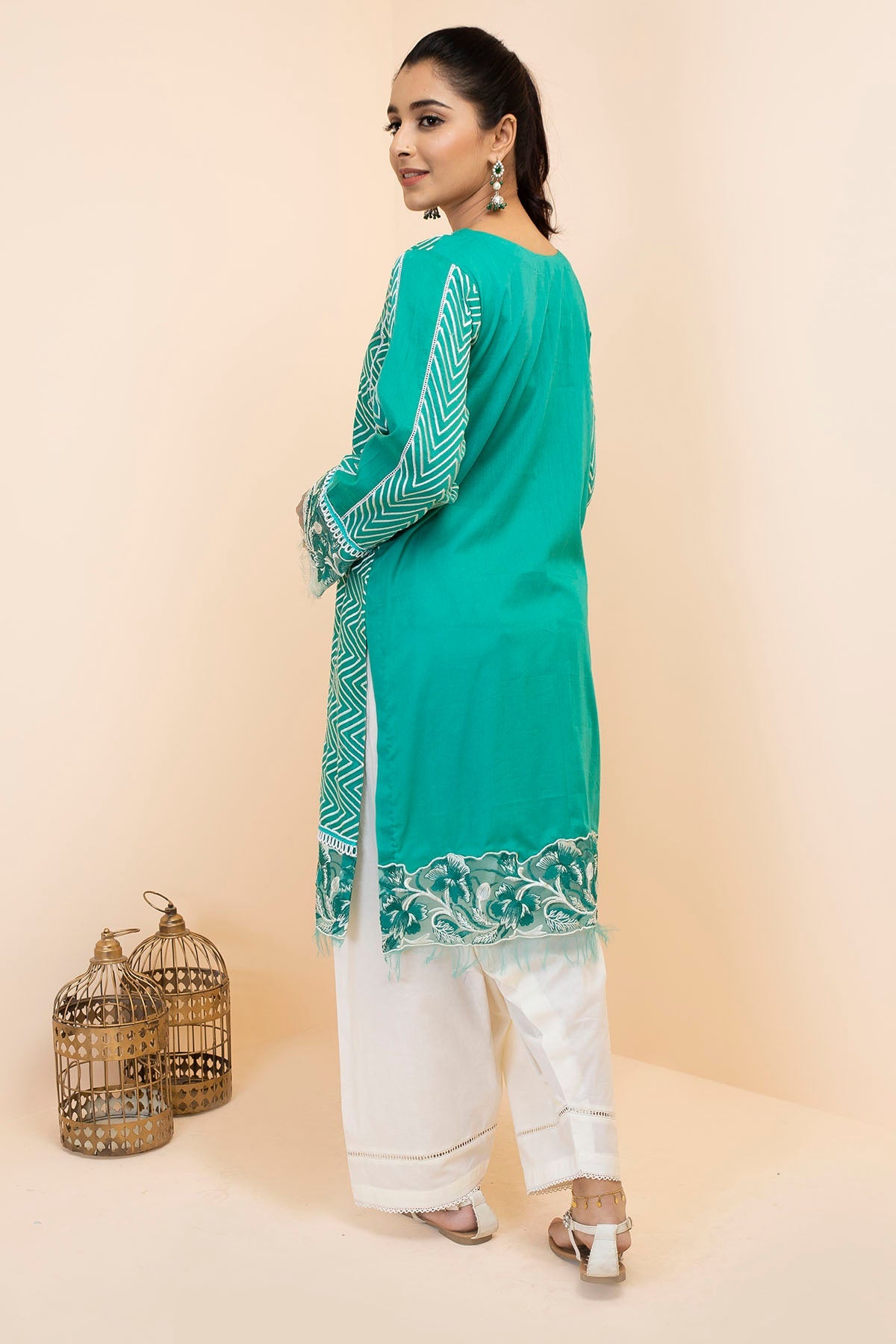 2499-GO-GREEN EMBROIDERED LAWN STITCHED